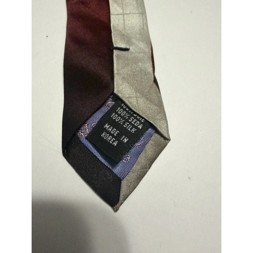 Giorgio Brutini Silk Tie Burgundy Black Silver Gold Geometric Circles Abstract